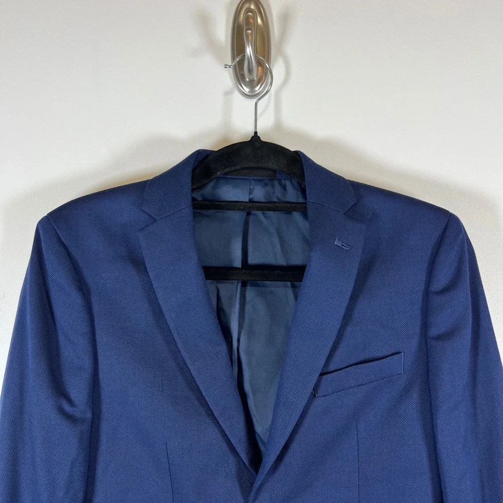B by Brooks Brothers Boys Navy Blue Textured Two Button Blazer Jacket Size 16R
